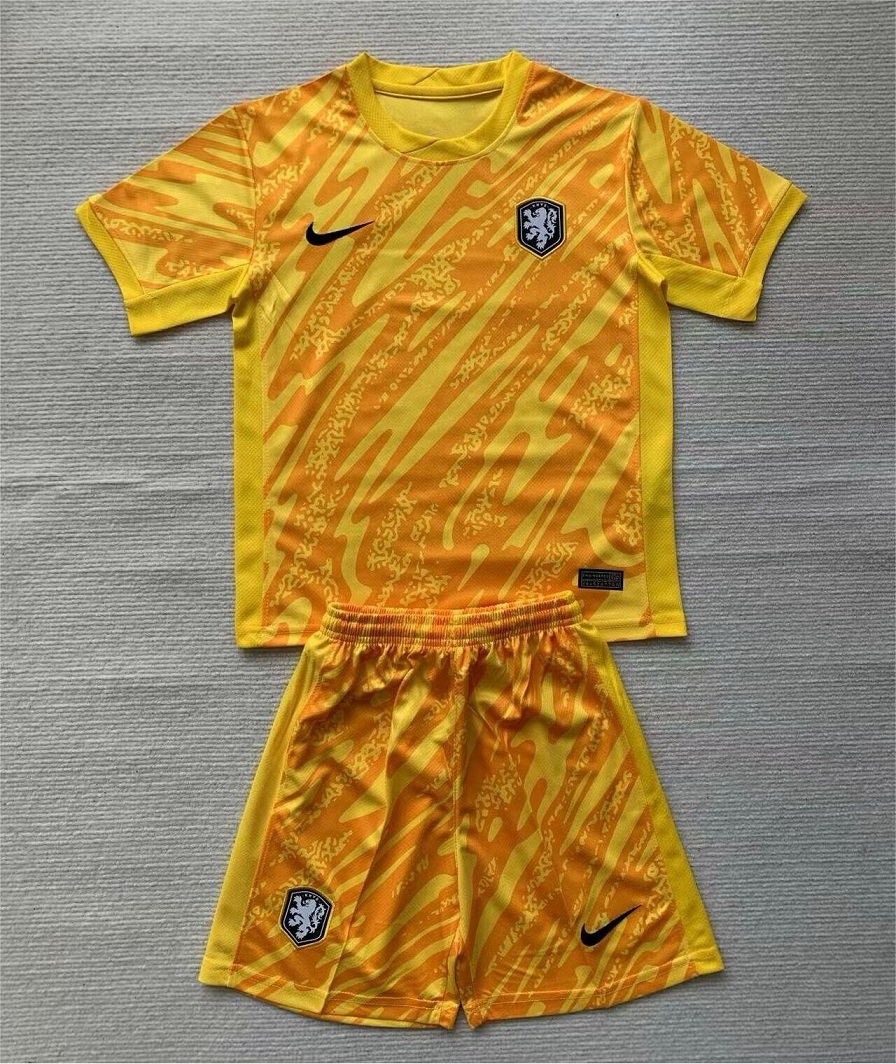 Kids-Netherlands 2024 Euro GK Yellow Soccer Jersey